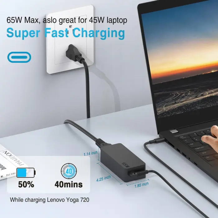 Laptop Charger for Lenovo ThinkPad Yoga Chromebook IdeaPad X1 Carbon X13 T16 T14 E16 E14 T480 T590 730 C940 13 15 500e 300e, Universal 65W 45W USB C Type C Power Adapter for HP Dell, Original Quality - Image 6
