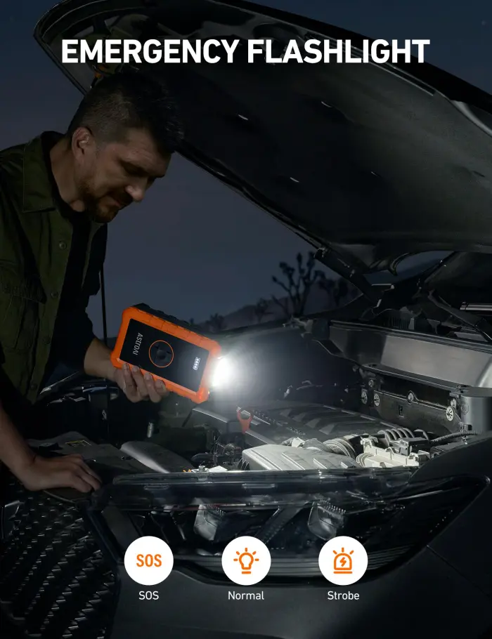 AstroAI S8 Air Jump Starter with Air Compressor, 3000A Peak Car Battery Jump Starter Portable (9.0 Gas/6.5L Diesel) with 150PSI Cordless Auto-Shutoff Tire Inflator, 12V Battery Charger Booster(Orange) - Image 3