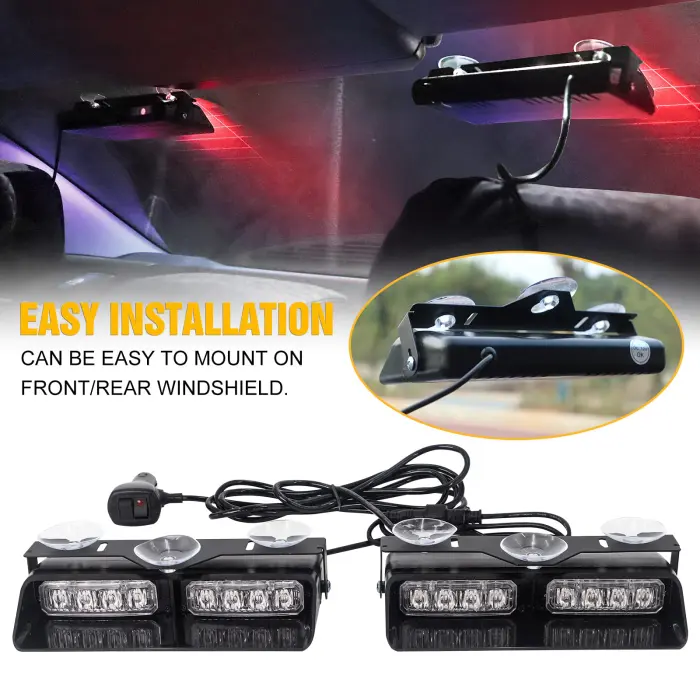 XRIDONSEN 2 in1 Dash Emergency Strobe Lights Interior Windshield Red Blue Warning Safety Flashing Police Lights Law Enforcement w/Suction Cups for Volunteer Vehicles, Trucks (2×7.16 inch, 16 LED) - Image 5