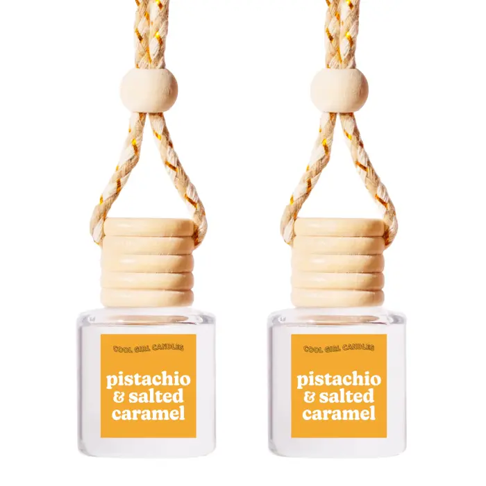 COOLGIRLCANDLES Pistachio Salted Caramel Hanging Car Air Freshener and Essential Oil Diffuser - Automobile Aromatherapy Diffuser Bottle - Image 1