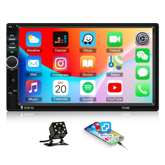 71es8OoDuML Camecho Car Radio Double Din Car Stereo 7" LCD Touch Screen in-Dash Head Unit with Bluetooth Support Mirror Link/DVR/USB/FM/SD/MIC MP5 +Rear View Camera& Remote Control - Image 1