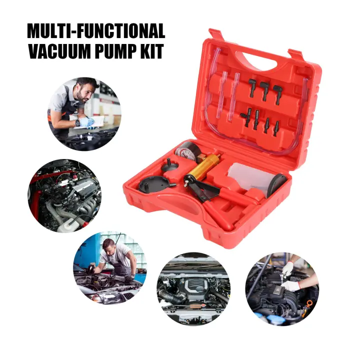 Yonligonju Brake Bleeder Kit with Hand Vacuum Pump with Gauge Adapters Automotive Brake Fluid Bleeding Set for Bike Car Truck (red) - Image 5