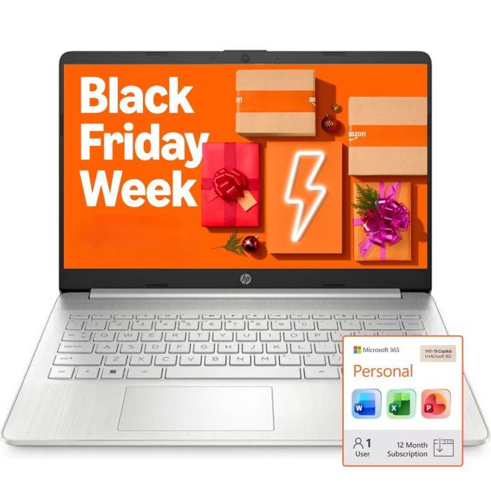 HP Ultra Slim Laptop for Students and Business | 1 Year Office 365 | 1.1TB Storage (1TB Cloud and 64GB Hard Drive) | Intel Quad-Core, 8GB RAM | Windows 11 Home w/o Earbuds (Renewed) - Image 1