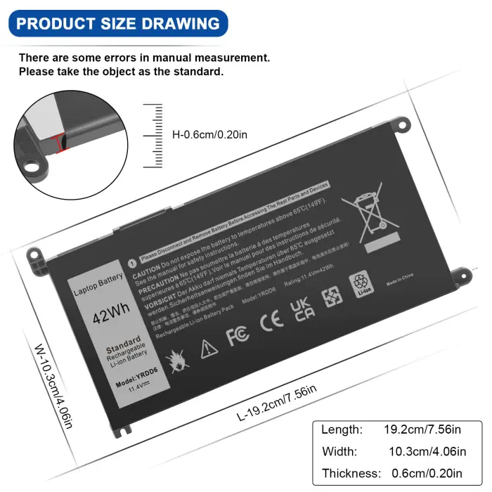 YRDD6 Battery for Dell Inspiron 5591 7586 5491 5481 5482 5485 3310 2-in-1 15 3582 3583 3593 3584 5590 5593 5594 5585 5598 14 3493 5493 5480 3793 Vostro 3491 5481 5581 5490 5590 0YRDD6 01VX1H 0VM732 - Image 8