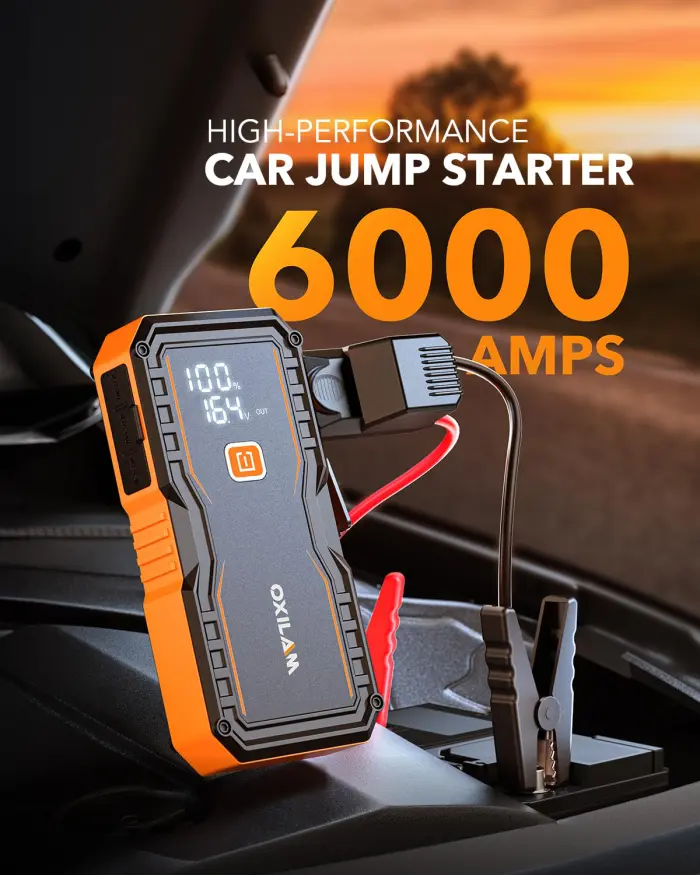 OXILAM Jump Starter 6000A for All Gas/12L Diesel, Car Battery Jumper Starter Portable, 12V Lithium Jump Box with Jumper Cables, LED Display, LED Light, Power Bank with USB, Type C Port - Image 9