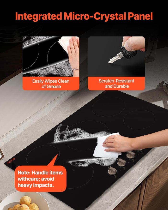 VEVOR Induction Cooktop, 9200W Electric Countertop Burner, 5 Burner Knob Control Stove, Built-in Induction Cooktop with 12 Temperature Settings, Glass Surface, Auto Shut-Off - Image 6