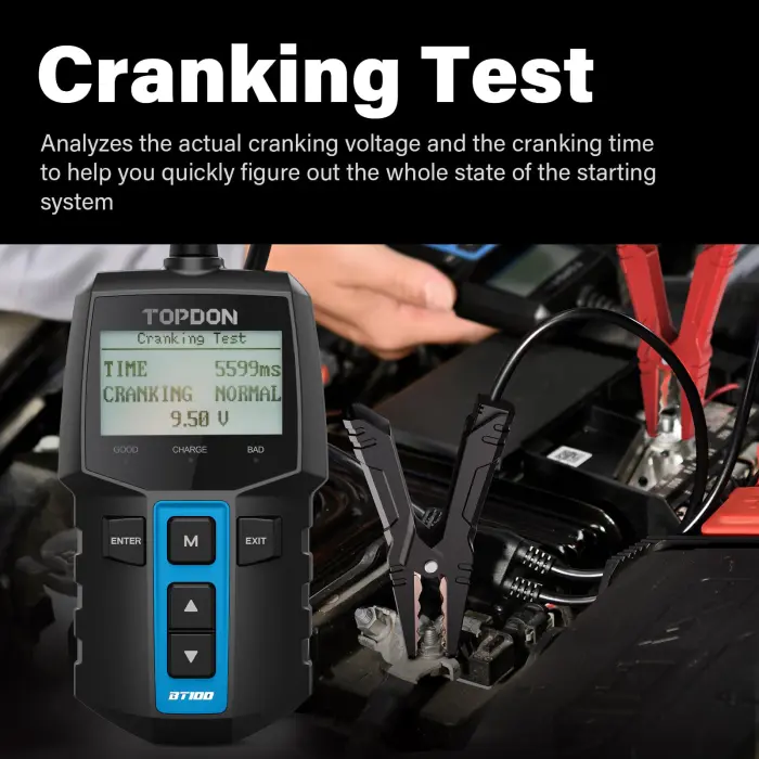 TOPDON BT100 Car Battery Tester 12V Load Tester, 100-2000 CCA Automotive Alternator Tester Digital Auto Battery Analyzer Charging Cranking System Tester for Car Truck Motorcycle ATV SUV Boat Yacht - Image 6