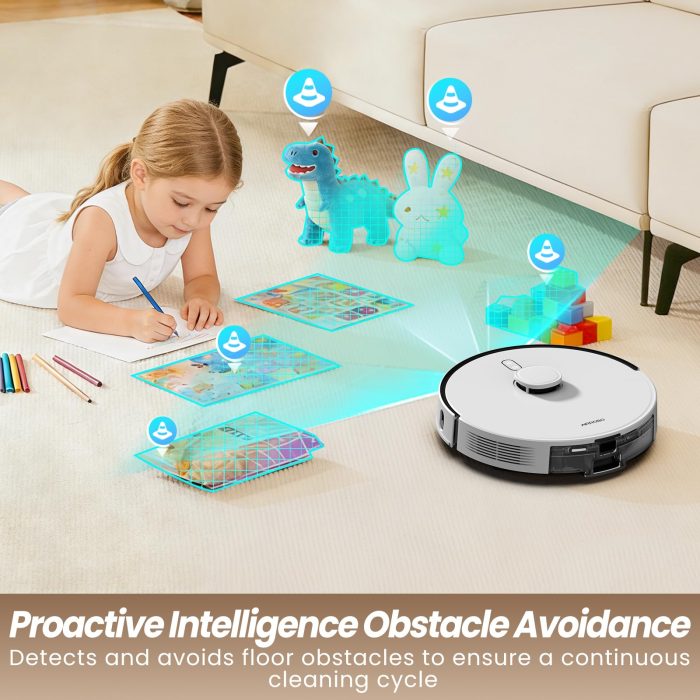 AIRROBO T30+ Robot Vacuum and Mop, 75-Day Self-Emptying, 6000PA Suction, Active Intelligent Obstacle Avoidance, Tangle-Free Brush, Carpet Avoidance, LiDAR Navigation, Smart Mapping, White - Image 7