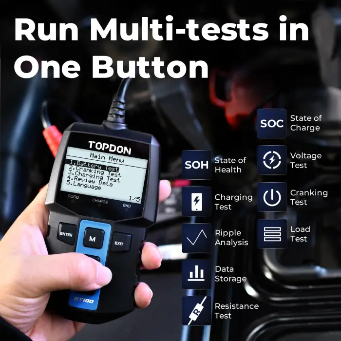TOPDON BT100 Car Battery Tester 12V Load Tester, 100-2000 CCA Automotive Alternator Tester Digital Auto Battery Analyzer Charging Cranking System Tester for Car Truck Motorcycle ATV SUV Boat Yacht - Image 8