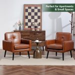 Mid Century Accent Chair, PU Leather Modern Chair with Wooden Frame, Cozy Armchair Reading Chair with Comfy Back for Apartment, Living Room, Bedroom, Waiting Room, Small Space, Corner, Brown - Image 6