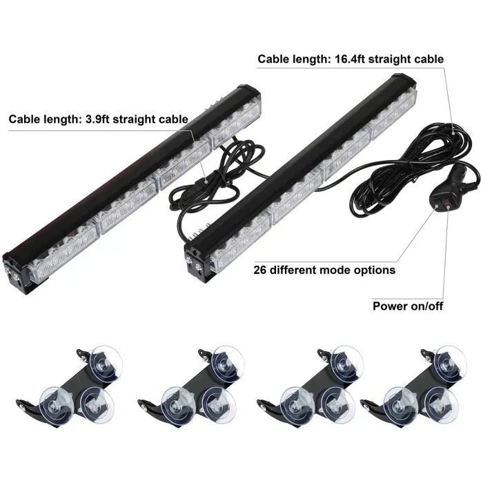 ASPL 2x16.8 inch Emergency Flashing LED Traffic Advisor Strobe Light Bar 32LED 26 Flash Patterns Interior Safety Warning Lights (Amber/White) - Image 2