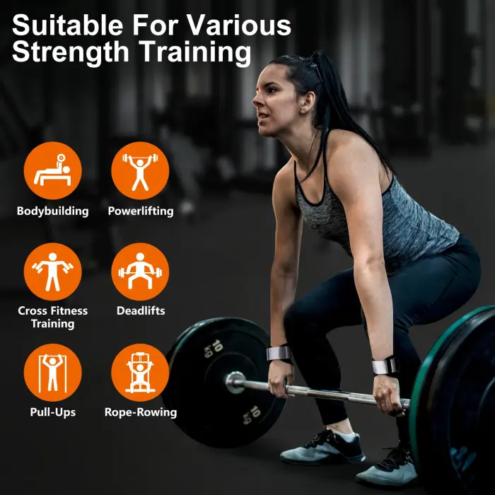 JOBGAIN Weight Lifting Wrist Strap, Double Layer Leather Wrist Strap for Deadlift and Powerlifting, Adjustable Neoprene Padded Wrist Wraps, for Men & Women, 1 Pair, Grey - Image 2