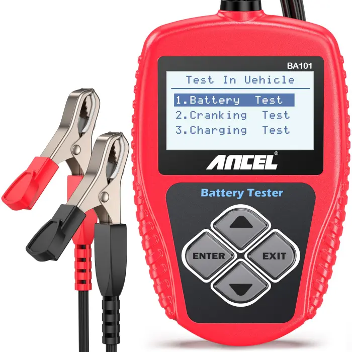 71kKZd4arJL ANCEL BA101 Car Battery Tester, 12V Digital Automotive Alternator Meter Diagnostic Tool,100-2000 CCA Load Capacity, Charging & Cranking Analyzer for Truck, Boat, RV, Marine Vehicle, and More - Image 1