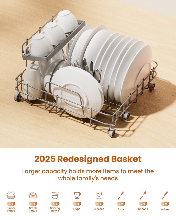 HAVA 2025 NEW Upgraded Countertop Dishwasher with Water Softener and Enhanced Energy Efficiency, Portable Dishwasher with 8 Wash Programs, Child Lock & Delayed Start Function, No Installation Needed - Image 8