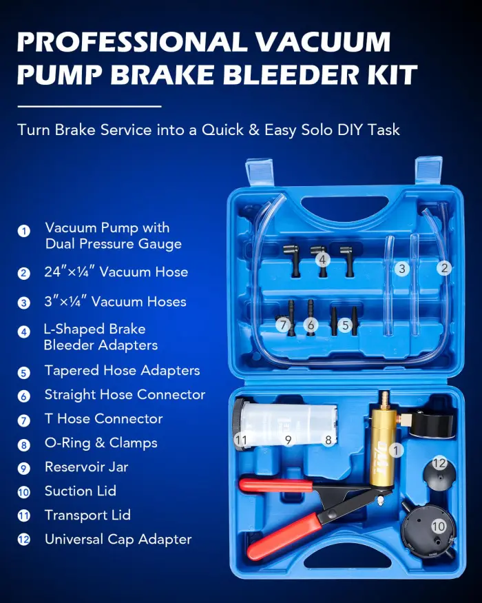 Orion Motor Tech Brake Bleeder Kit with Hand Vacuum Pump and Adapters, Brake Bleeding Kit for Brake Fluid Power Steering Fluid More, Vacuum Brake Bleeder Pump with Pressure Gauge - Image 8