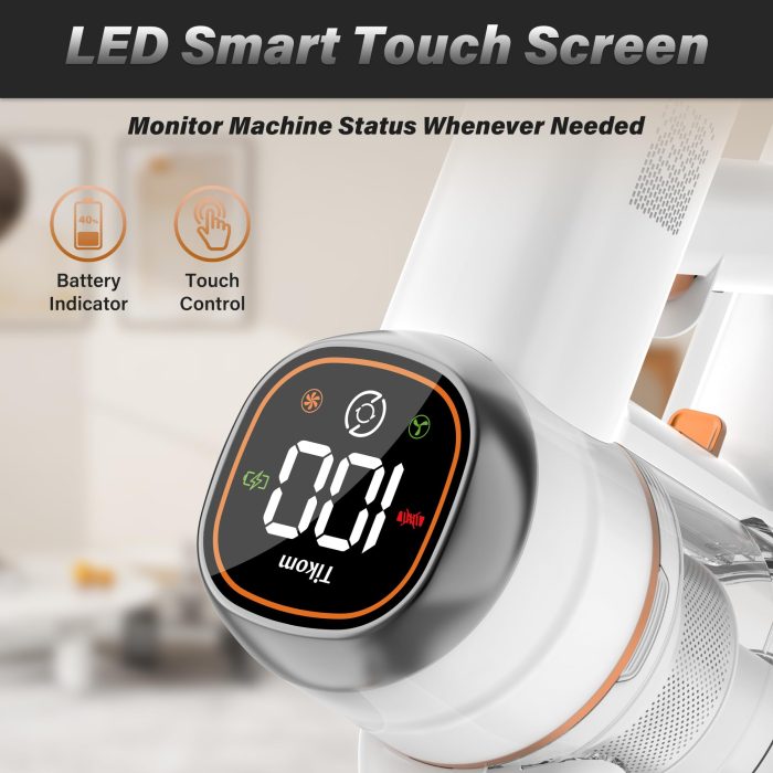 Tikom V500 Cordless Vacuum Cleaner for Home, 40000Pa/450W Stick Vacuum with LED Touch Screen, Charging Wall Dock, Anti-Tangle, Lightweight Handheld Vacuum for Pet Hair, Hard Floor, Carpet - Image 8