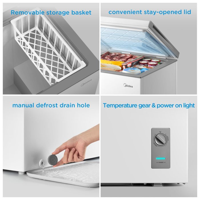 Midea MERC05C4BAWW Chest Freezer, 5.1 Cubic Feet Freezer With Removable Basket, Interior LED Light, Adjustable Temperature, For Kitchen Apartment Office, White - Image 4