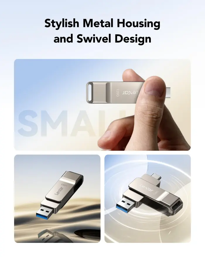 Lexar D40E 128GB Dual USB 3.2 Gen 1 Type-C Jump Drive, USB-C Flash Metal Housing Swivel Design Thumb Drive (Champagne Silver) - Image 4