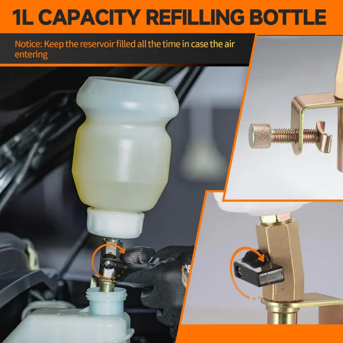 FOUR UNCLES 2L Brake Bleeder Vacuum Pump Kit - Pneumatic Brake Fluid Extractor with 1L Refilling Bottle & Adapters for Automotive Bleeding, One-Person Operation - Image 6