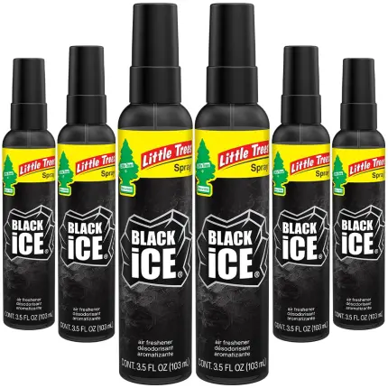 LITTLE TREES Car Air Freshener | Spray Provides a Long-Lasting Scent for Auto or Home | On-the-go Freshness | Black Ice, 6 Air Fresheners