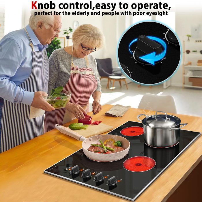 Noxton 30 Inch 4 Burners Electric Cooktop, Built-in 30" Radiant Electric Ceramic Stove Top with Glass Protection Metal Frame,Knob Control, Hot Surface Indicator, 220-240v, No Plug, Hard Wire - Image 7