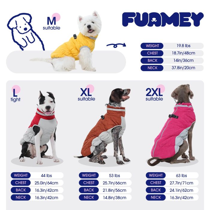 FUAMEY Dog Coat for Medium Dogs,Waterproof Dog Winter Jacket with Harness Built in Puppy Cold Weather Coats Reflective Pet Vest with Zipper Warm Fleece Dogs Snowsuit Windproof Red M - Image 4
