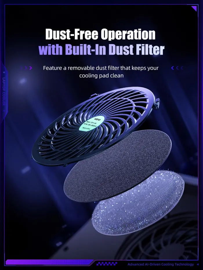 llano V12 Ultra Laptop Cooling Pad with Smart Software Control, RGB Gaming Laptop Fan Cooler Stand, 5.5" Turbo Fan, Adjustable Speed, 3*USB 3.0 Ports, 3 Height Stands, for 15.6"-19" Laptops, Black - Image 2