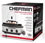Chefman Triple Slow Cooker & Buffet Server with 3 Removable 1.5 Qt. Oval Crocks, Pot Inserts Individually Heat Controlled, Locking Lid Straps, Spoon & Lid Rests, 3 x 1.5 quart, Stainless Steel (Renewed) - Image 4
