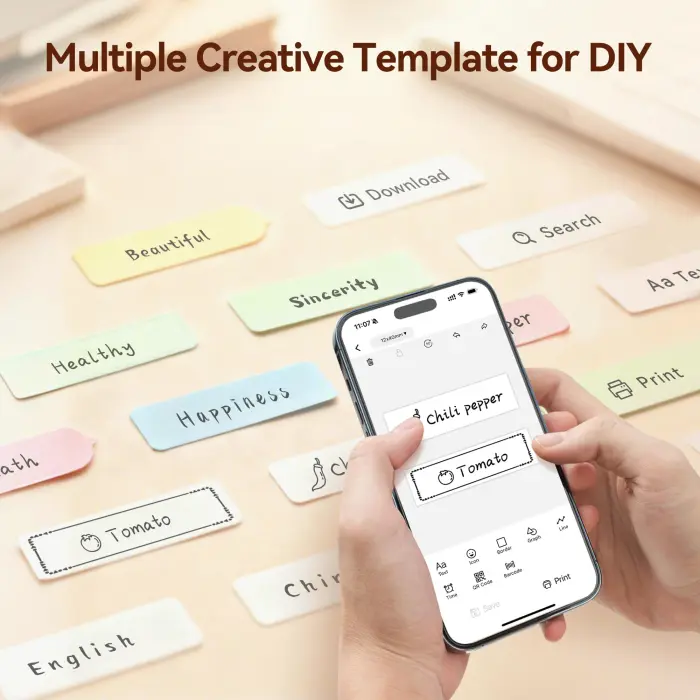 XenGro Mini Label Maker Machine with Tape – Portable Bluetooth Mini Label Printer, Wireless Thermal Label Maker, Waterproof & Rechargeable, Built-in Cutter, for Home, Office, School, Kitchen – White - Image 4
