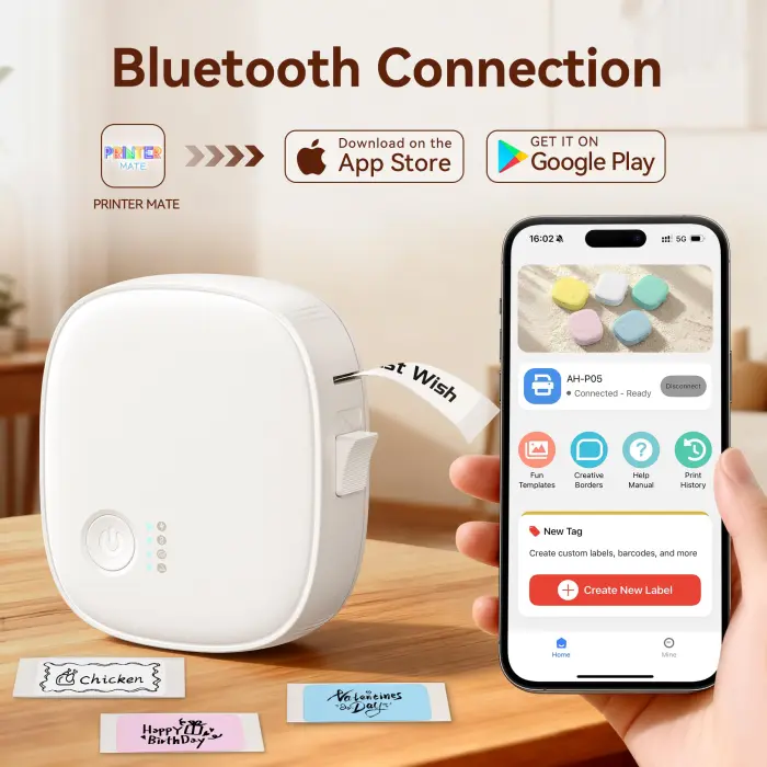 XenGro Mini Label Maker Machine with Tape – Portable Bluetooth Mini Label Printer, Wireless Thermal Label Maker, Waterproof & Rechargeable, Built-in Cutter, for Home, Office, School, Kitchen – White - Image 9