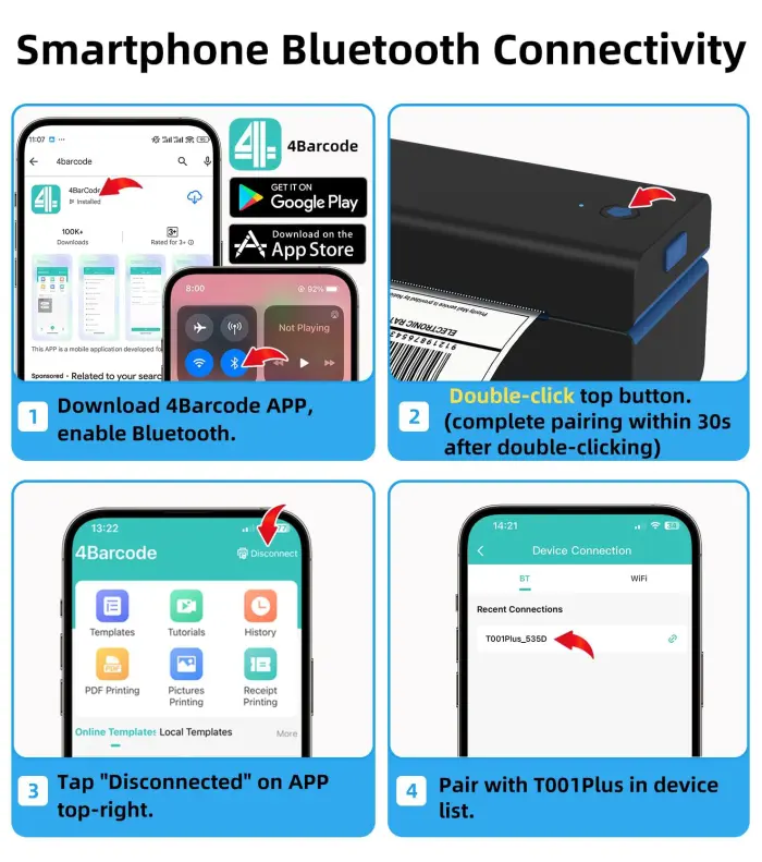 ORGSTA Bluetooth Thermal Shipping Label Printer T001-Plus Wireless 4x6 Shipping Label Printer for Small Business Support Android iPhone & Windows Widely Used for Amazon, Ebay, Shopify, Etsy, USPS - Image 6