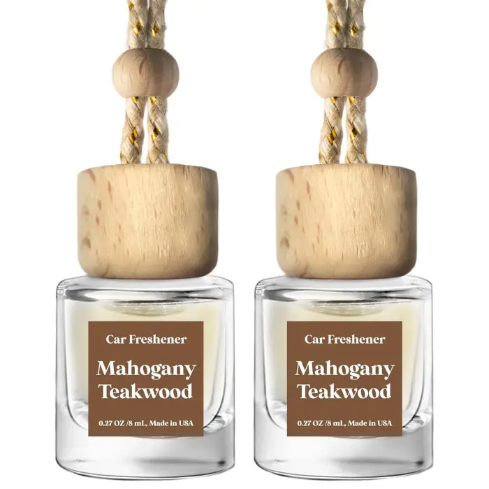 71nPhelBYHL C Classy Car Air Freshener Hanging 2 Pack, Mahogany Teakwood Essential Oil Diffuser for Cars, Cute Car Accessories, Long-Lasting Fragrance, C ar Air Fresheners for Women & Men Gift, Made in USA - Image 1