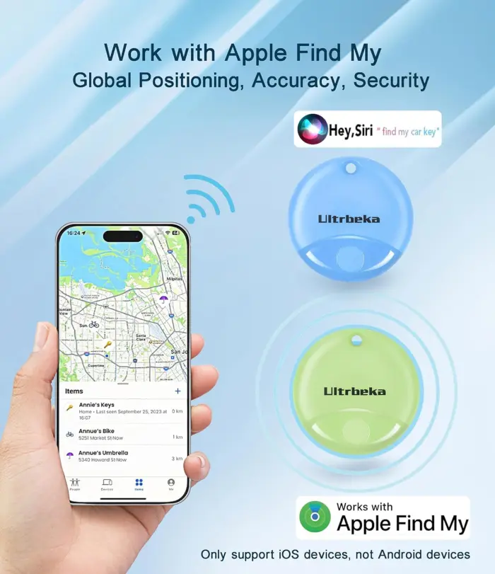 Ultrbeka Air Tag-4 Pack Bluetooth Item Finder for iPhone – MFi Certified Smart Tracker Compatible with Apple Find My, Replaceable Battery, IP67 Waterproof Key Finder for Keys, Wallet, Luggage - Image 9