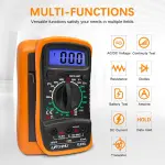 Digital Multimeter Voltmeter Battery Voltage Multi Tester Continuity Ohm Volt Amp DC AC Current Resistance Diodes 2000 Counts Electrical Test Meter with Leads Backlight LCD Display - Image 7