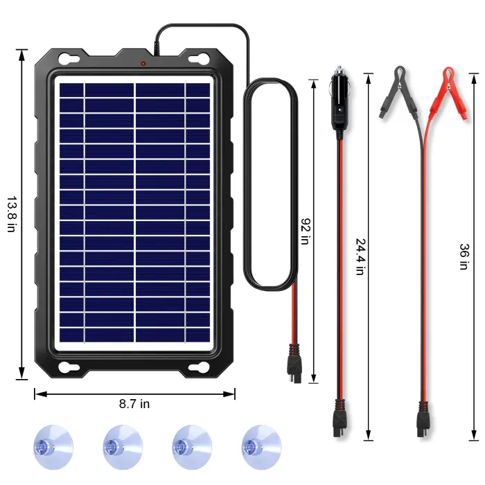 POWOXI Upgraded 7.5W-Solar-Battery-Trickle-Charger-Maintainer-12V Portable Waterproof Solar Panel Trickle Charging Kit for Car, Automotive, Motorcycle, Boat, Marine, RV,Trailer, Snowmobile, etc. - Image 2