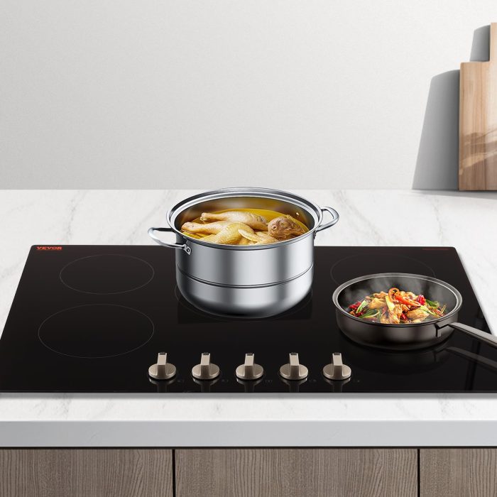 71pAyiWzwUL VEVOR Induction Cooktop, 9200W Electric Countertop Burner, 5 Burner Knob Control Stove, Built-in Induction Cooktop with 12 Temperature Settings, Glass Surface, Auto Shut-Off - Image 1