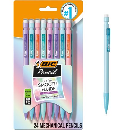 BIC Xtra-Smooth Pastel Mechanical Pencil, 0.7 mm Medium Point, No. 2 Lead, 24-Count