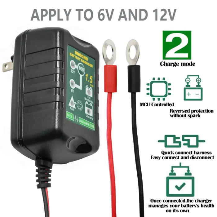 6V 12V Battery Charger 1.5A Automatic Battery maintainer trickle Battery Charger Smart Float Charger for auto car Motorcycle Lawn Mower Boat Motorcycle Snowmobile - Image 8