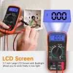 Digital Multimeter Voltmeter Battery Voltage Multi Tester Continuity Ohm Volt Amp DC AC Current Resistance Diodes 2000 Counts Electrical Test Meter with Leads Backlight LCD Display - Image 6
