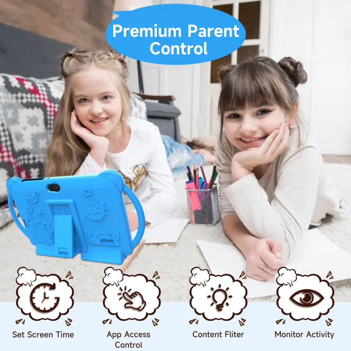 PEICHENG Kids Tablet 7 inch Android 12.0 for Toddler, 4GB RAM 32GB ROM Bluetooth IPS Screen Parental Control Dual Camera Shockproof Case for Educational Games, (Blue) - Image 6
