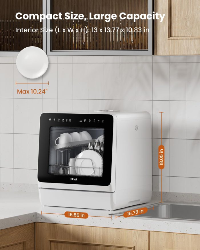 HAVA 2025 NEW Upgraded Countertop Dishwasher with Water Softener and Enhanced Energy Efficiency, Portable Dishwasher with 8 Wash Programs, Child Lock & Delayed Start Function, No Installation Needed - Image 4