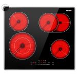 Karinear 4 Burners Electric Cooktop 24 Inch, 220-240v Built-in Electric Ceramic Cooktop with Glass Protection Metal Frame, Expandable Burners, Slider-Touch Control, Multi-function Elecric Stovetop