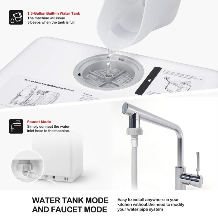 NOVETE Portable Countertop Dishwashers, Compact Dishwashers with 5L Built-in Water Tank & Inlet Hose, 5 Washing Programs, Baby Care, Air-Dry Function and LED Light for Small Apartments - Image 5