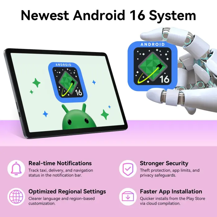 Tablet 2026 Latest Android 16 Tablets with 10.1 Inch Incell Display, 24GB RAM 256GB ROM /2TB TF, Gemini AI, T606 Octa-Core+8MP Camera, 5000mAh, Widevine L1, 2 in 1 Tablets with Keyboard Mouse Stylus - Image 8