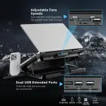 Laptop Cooling Pad, Laptop Cooler 6 Quiet Fans for 12"-17" Laptops, Gaming Laptop Fan Cooling Pad with 5 Height Adjustable, Slim Portable USB Powered, 2 USB Ports & Phone Holder - Image 6