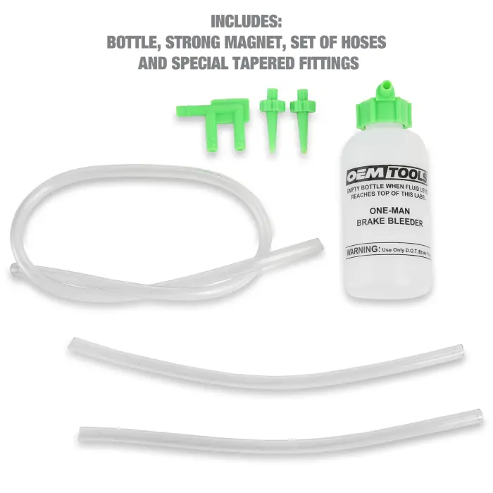OEMTOOLS 25036 Bleed-O-Matic One-Man Brake Bleeder Kit, Featuring An Opaque Brake Bleed Bottle / Transparent Hoses and Tapered Fittings, No Mess Brake Fluid Bleeding , Multi color(Packaging May Vary) - Image 4