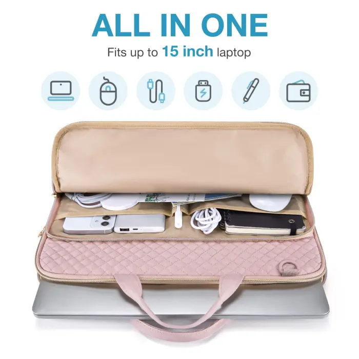BAGSMART 15.6 Inch Laptop Case Sleeve Compatible with MacBook Pro 16 Inch,15.6 Inch HP,Dell,Acer Aspire,Asus Notebook, Lightweight Laptop Bag for Women with Shoulder Strap,Pocket,Handle, Pink - Image 6