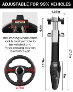 Tevlaphee Steering Wheel Lock with Alarm,Heavy Duty Anti-Theft Car Device Car Lock Car Theft Prevention Universal Fit for Vehicle Truck Van SUV Car Security with 2 Keys - Image 6