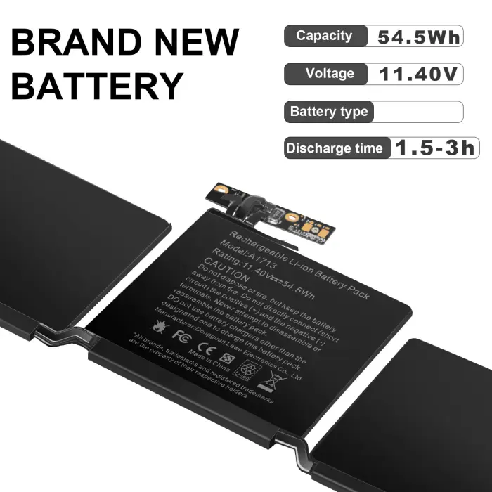 A1708 A1713 Battery for A2171 A2159 A2289 A2338, Compatible with MacBook Pro 13 Inch (Late 2016, Mid 2017, Mid 2019, 2020), EMC 2978 3301 3456 3578 3164 020-00946 MacBookPro13,1 14,1 - 11.4V 54.5Wh - Image 7
