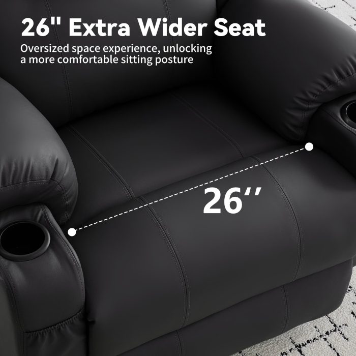 Korser Oversized Recliner Chair, 360° Swivel Recliner for Adults,Swivel Rocker Recliner Chair with Heat and Massage, Manual Recliner with Remote Control and Cup Rolders for Living Room, Faux Leather - Image 5